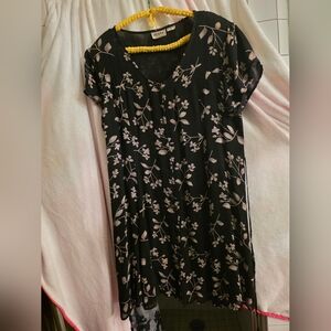 Chic Black Dress with Pink Floral Design